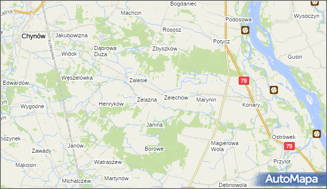 mapa Żelechów gmina Chynów, Żelechów gmina Chynów na mapie Targeo