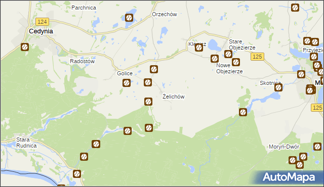 mapa Żelichów gmina Cedynia, Żelichów gmina Cedynia na mapie Targeo
