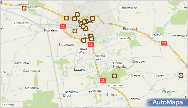 mapa Zielona Łąka gmina Pleszew, Zielona Łąka gmina Pleszew na mapie Targeo