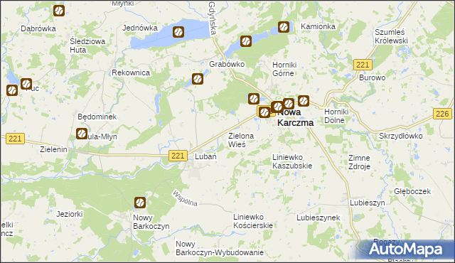 mapa Zielona Wieś gmina Nowa Karczma, Zielona Wieś gmina Nowa Karczma na mapie Targeo