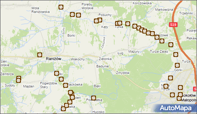 mapa Zielonka gmina Raniżów, Zielonka gmina Raniżów na mapie Targeo
