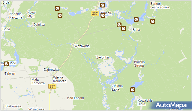 mapa Zielonka gmina Tuchola, Zielonka gmina Tuchola na mapie Targeo