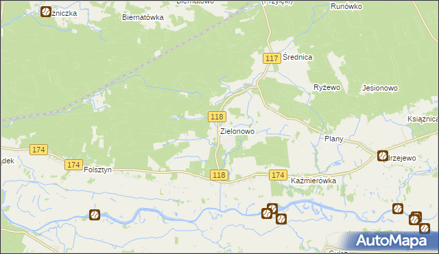 mapa Zielonowo gmina Wieleń, Zielonowo gmina Wieleń na mapie Targeo