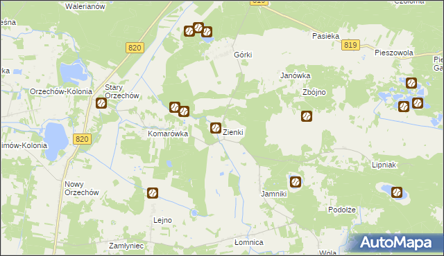 mapa Zienki, Zienki na mapie Targeo