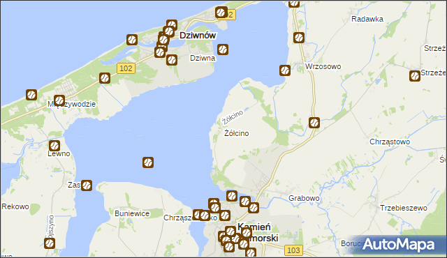 mapa Żółcino, Żółcino na mapie Targeo