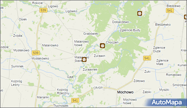 mapa Żurawin gmina Mochowo, Żurawin gmina Mochowo na mapie Targeo