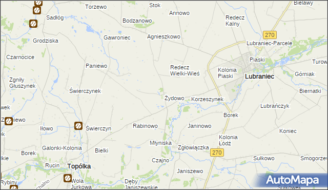 mapa Żydowo gmina Lubraniec, Żydowo gmina Lubraniec na mapie Targeo