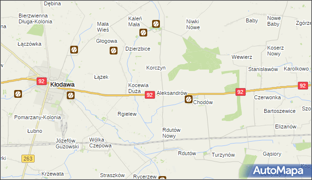 mapa Aleksandrów gmina Chodów, Aleksandrów gmina Chodów na mapie Targeo