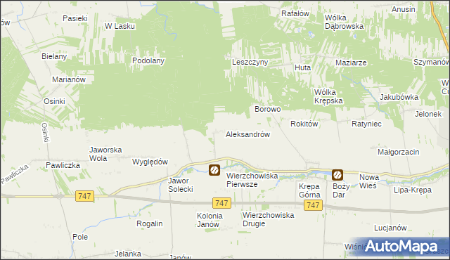 mapa Aleksandrów gmina Sienno, Aleksandrów gmina Sienno na mapie Targeo