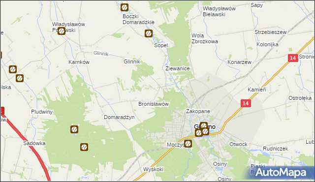 mapa Antoniew gmina Głowno, Antoniew gmina Głowno na mapie Targeo