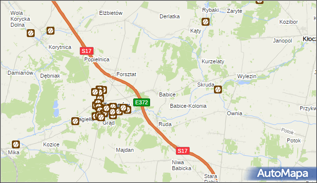 mapa Babice gmina Trojanów, Babice gmina Trojanów na mapie Targeo