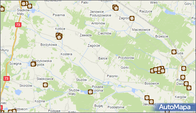 mapa Balice gmina Gnojno, Balice gmina Gnojno na mapie Targeo