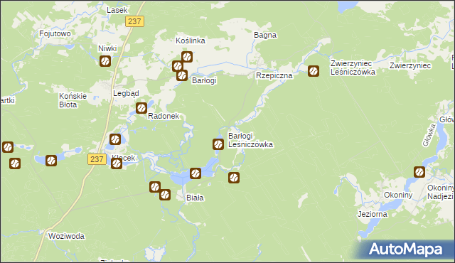 mapa Barłogi Leśniczówka, Barłogi Leśniczówka na mapie Targeo