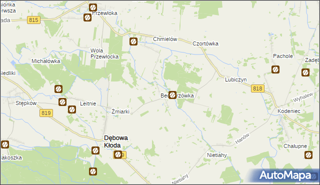 mapa Bednarzówka gmina Dębowa Kłoda, Bednarzówka gmina Dębowa Kłoda na mapie Targeo