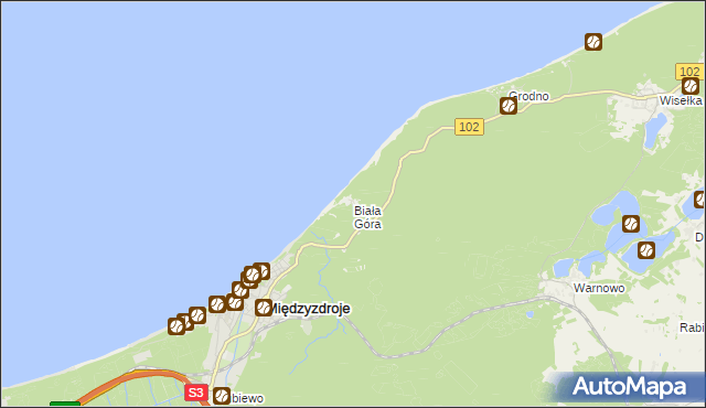 mapa Biała Góra gmina Międzyzdroje, Biała Góra gmina Międzyzdroje na mapie Targeo