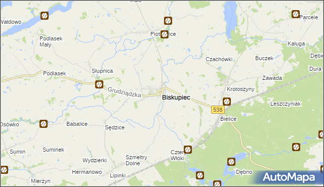 mapa Biskupiec powiat nowomiejski, Biskupiec powiat nowomiejski na mapie Targeo