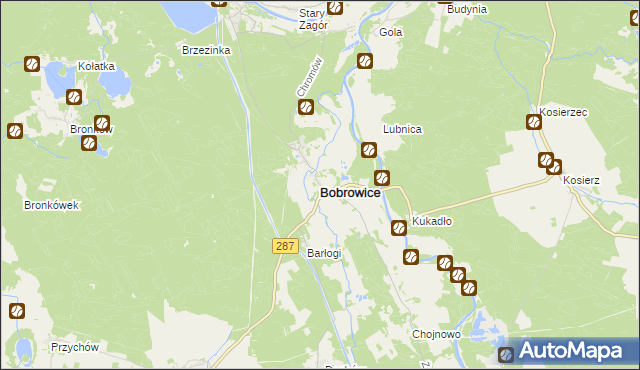 mapa Bobrowice powiat krośnieński, Bobrowice powiat krośnieński na mapie Targeo