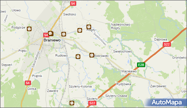 mapa Bobrowiec gmina Braniewo, Bobrowiec gmina Braniewo na mapie Targeo