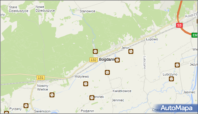 mapa Bogdaniec powiat gorzowski, Bogdaniec powiat gorzowski na mapie Targeo