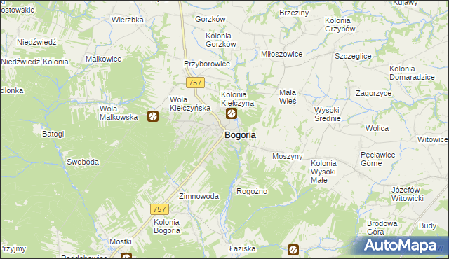 mapa Bogoria powiat staszowski, Bogoria powiat staszowski na mapie Targeo