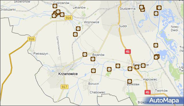 mapa Bojanów gmina Krzanowice, Bojanów gmina Krzanowice na mapie Targeo