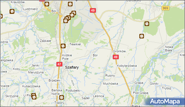 mapa Bór gmina Szaflary, Bór gmina Szaflary na mapie Targeo