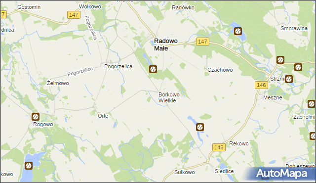 mapa Borkowo Wielkie gmina Radowo Małe, Borkowo Wielkie gmina Radowo Małe na mapie Targeo