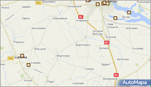 mapa Brąchnówko, Brąchnówko na mapie Targeo