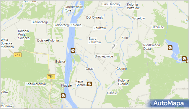 mapa Braciejowice, Braciejowice na mapie Targeo