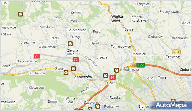 mapa Brzezie gmina Zabierzów, Brzezie gmina Zabierzów na mapie Targeo