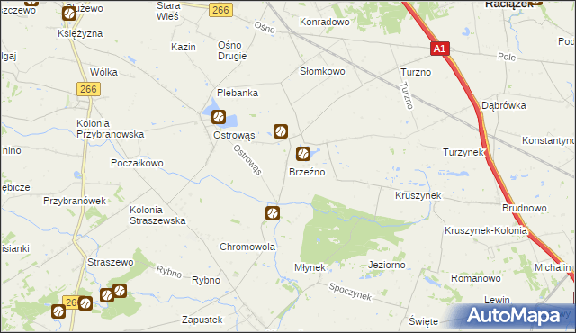 mapa Brzeźno gmina Koneck, Brzeźno gmina Koneck na mapie Targeo
