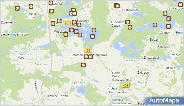 mapa Brzostowo gmina Krośnice, Brzostowo gmina Krośnice na mapie Targeo