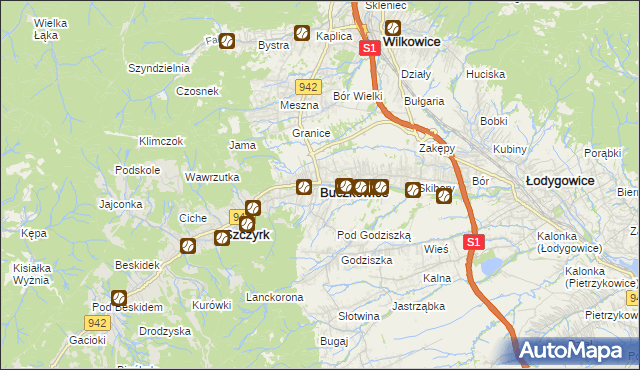 mapa Buczkowice, Buczkowice na mapie Targeo