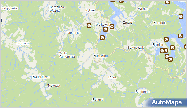 mapa Bukowiec gmina Solina, Bukowiec gmina Solina na mapie Targeo