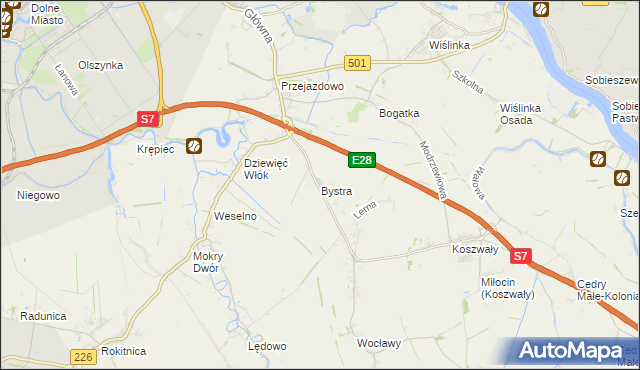 mapa Bystra gmina Pruszcz Gdański, Bystra gmina Pruszcz Gdański na mapie Targeo