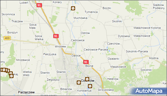 mapa Cedrowice-Parcela, Cedrowice-Parcela na mapie Targeo