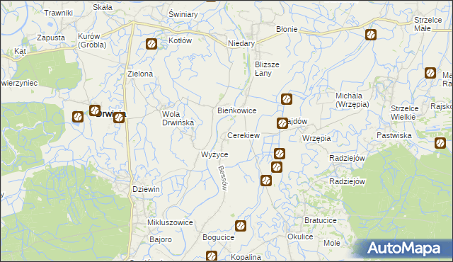mapa Cerekiew gmina Bochnia, Cerekiew gmina Bochnia na mapie Targeo