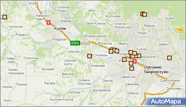 mapa Chmielów gmina Bodzechów, Chmielów gmina Bodzechów na mapie Targeo