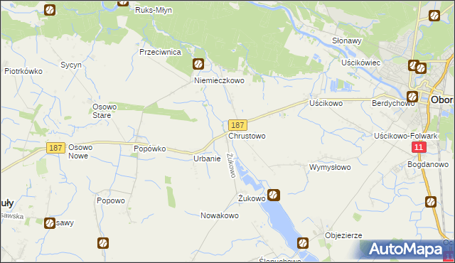 mapa Chrustowo gmina Oborniki, Chrustowo gmina Oborniki na mapie Targeo