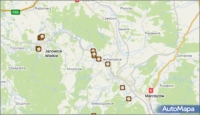 mapa Ciechanowice, Ciechanowice na mapie Targeo