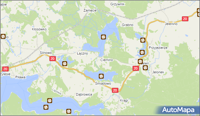 mapa Ciemino gmina Borne Sulinowo, Ciemino gmina Borne Sulinowo na mapie Targeo