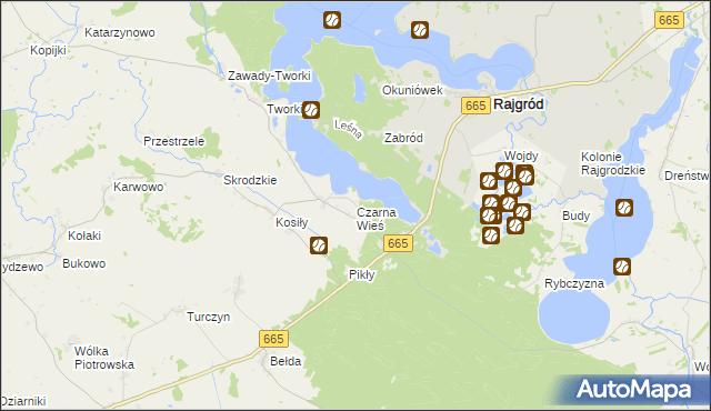 mapa Czarna Wieś gmina Rajgród, Czarna Wieś gmina Rajgród na mapie Targeo