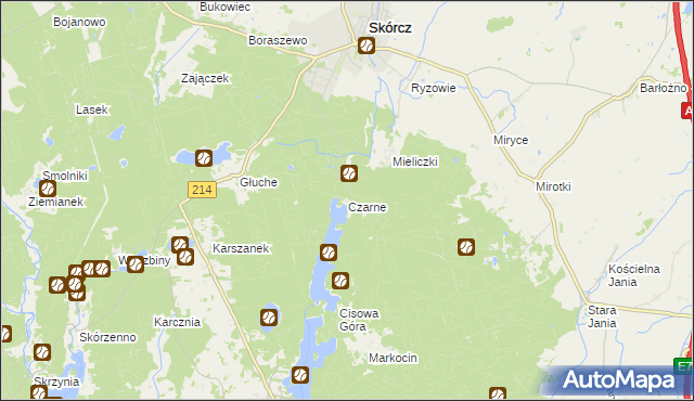 mapa Czarne gmina Skórcz, Czarne gmina Skórcz na mapie Targeo