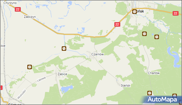 mapa Czarnów gmina Górzyca, Czarnów gmina Górzyca na mapie Targeo