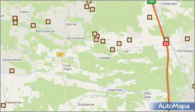 mapa Czasław gmina Otyń, Czasław gmina Otyń na mapie Targeo