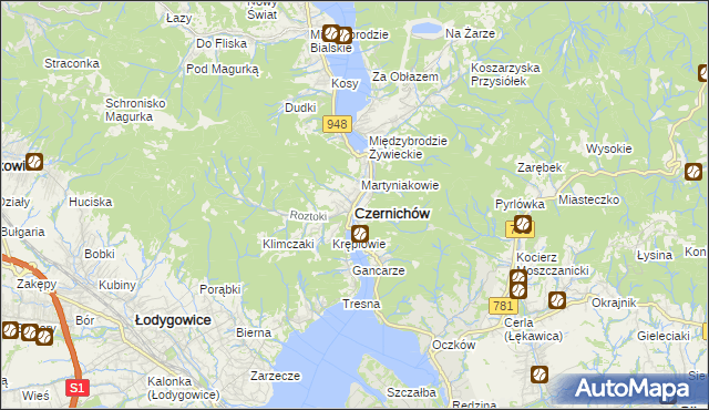 mapa Czernichów powiat żywiecki, Czernichów powiat żywiecki na mapie Targeo