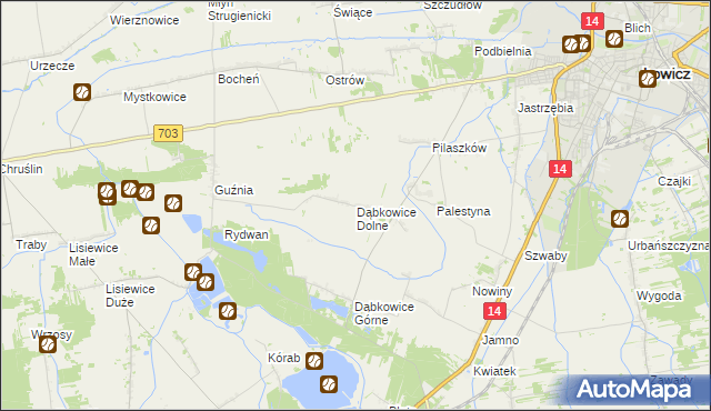 mapa Dąbkowice Dolne, Dąbkowice Dolne na mapie Targeo