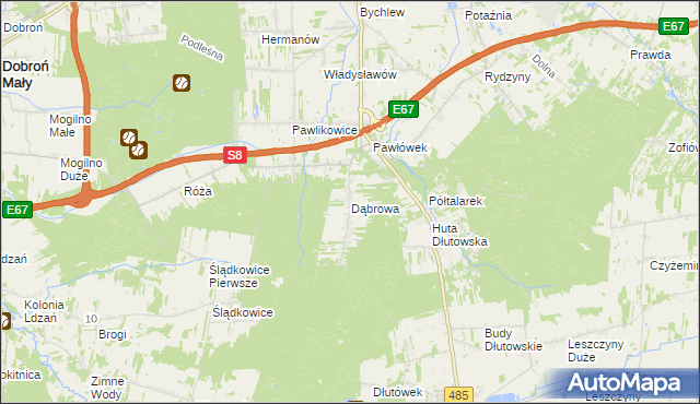 mapa Dąbrowa gmina Dłutów, Dąbrowa gmina Dłutów na mapie Targeo