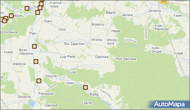 mapa Dąbrowa gmina Przystajń, Dąbrowa gmina Przystajń na mapie Targeo