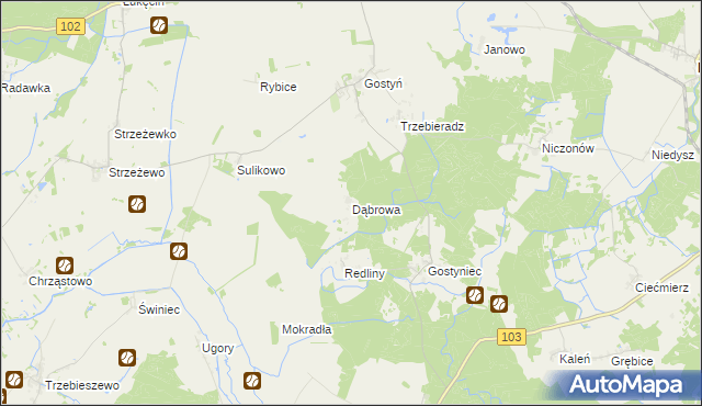 mapa Dąbrowa gmina Świerzno, Dąbrowa gmina Świerzno na mapie Targeo
